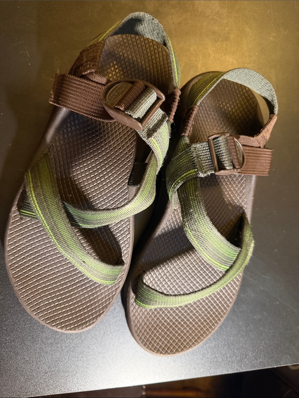 Chaco Men's Brown Sandals with Green Webbing Straps